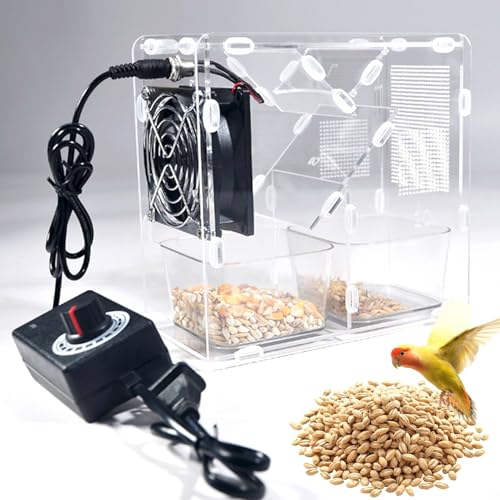 Máquina de limpieza de granos, limpiador de semillas de pájaros con ventilador de velocidad ajustable, 2 graneros, lavado desmontable, diseño transparente para una división eficiente de las conchas