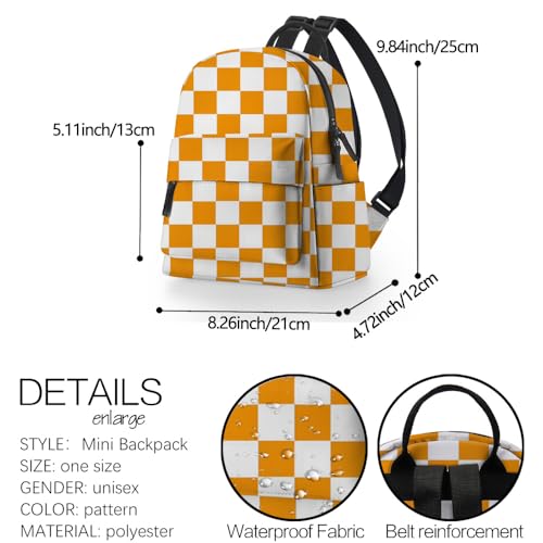 Image of Deanfun Mini Backpack for Women - Waterproof Small Backpack with Orange Checkered Print, Multi Pockets Large Capacity Cute and Stylish MNSB-144