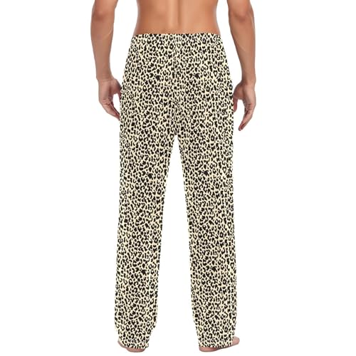 Men's Leopard Print Pattern Pajama Pants with Pockets - Straight Fit Cotton Sleep Bottoms for Lounge & Nightwear#5953