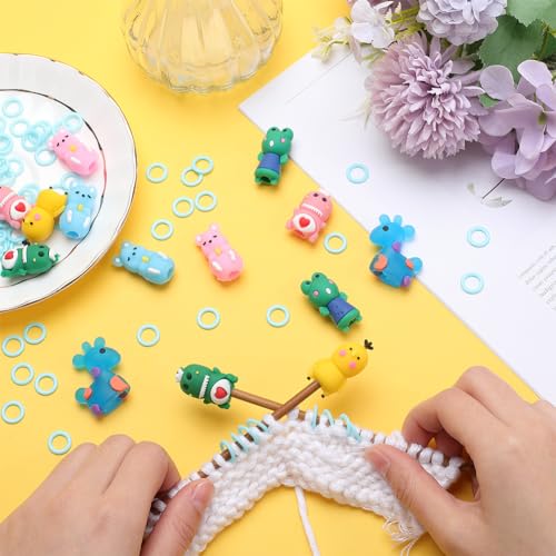 SUNNYCLUE 74Pcs Knitting Tool Kit Knitting Needle Stopper Cartoon Animals Needle Minder Knitting Needle Point Protectors Knitting Stitch Marker Rings Stitch Stoppers for Knitting Crochet Accessories - Image 3
