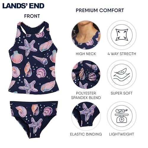 Image of Lands' End Girls' UPF 50+ Swim Bikini Bottom and Racerback Tankini Set