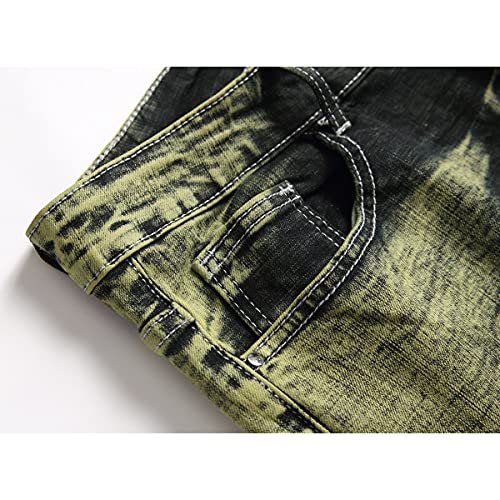 Slim Fit Stretch Skinny Jeans For Men Green Distressed Destroyed Ripped Straight Denim Jean Washed Pant3