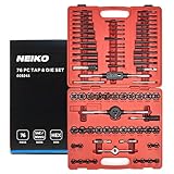 NEIKO 00924A Tap and Die Set, 76 Piece, Metric and Standard, Rethreading, Cutting, Repairing Threading Tool for External & Internal Thread Tap Set, SAE & MM, Hex Die, UNC, UNF, NPT Thread Complete Kit