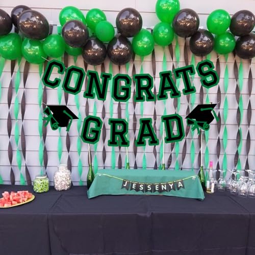 Image of Congrats Grad Banner Graduation Party Banner Decoration Hanging Garland High School College Backdrop Supplies Green
