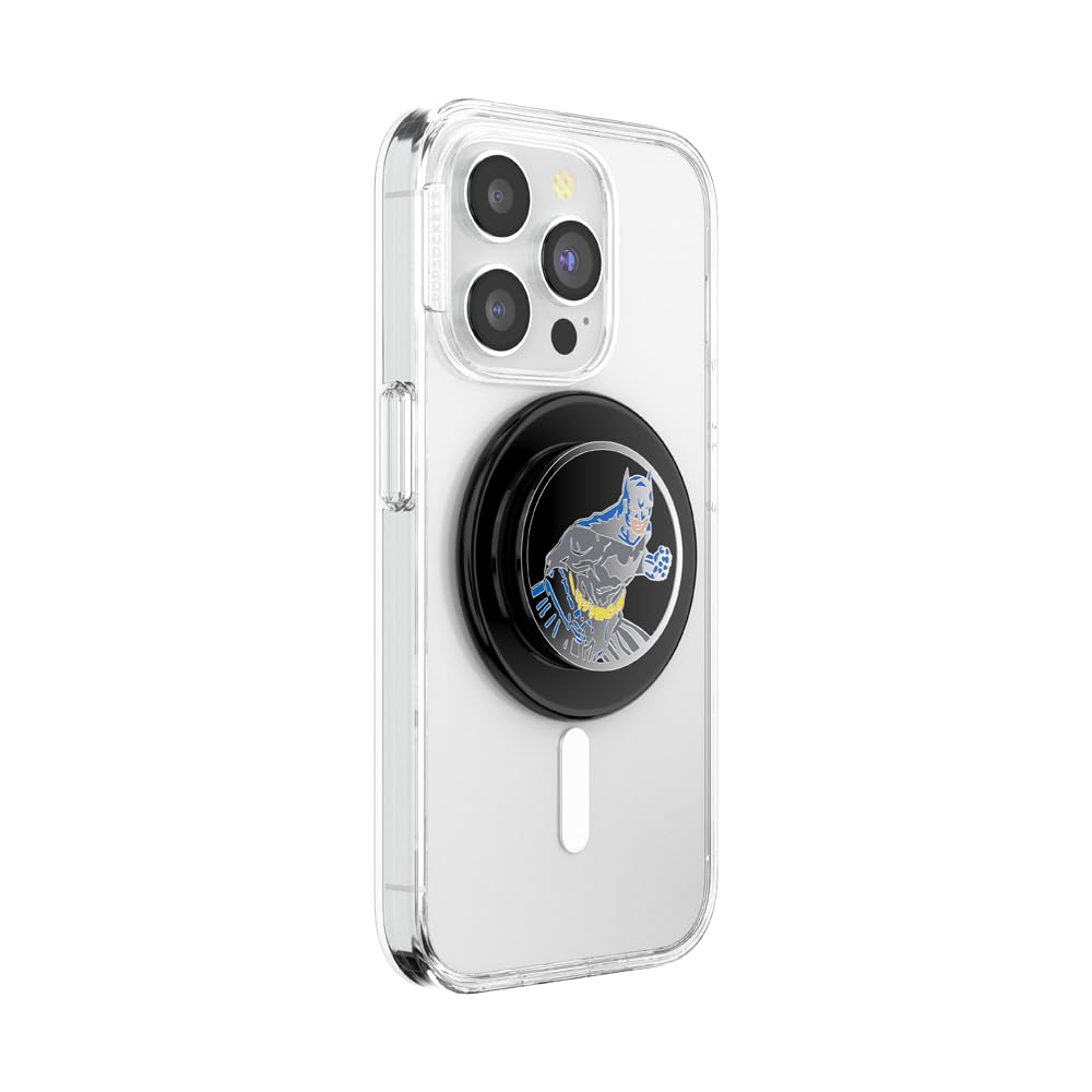 PopSockets runder Telefongriff kompatibel mit MagSafe, Adapterring im Lieferumfang enthalten, Telefonhalter, kabelloses Laden kompatibel, Batman - Emaille In Action