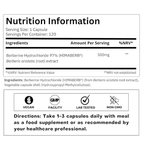 Image of FOLIUS LABS Clean Label Berberine HCl 97% Supplement 500mg | Clinically Studied, Ultra High Strength Pure, Support Blood Sugar & Lower Cholesterol, PCOS Supplements, 120 Capsules
