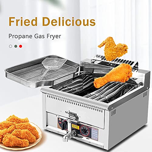 Kommerzielle Gas-Fritteuse auf der Arbeitsplatte, Gas-Fritteusenmaschine, LPG-Propan-Außenkocher, Fettfritteuse aus Edelstahl mit abnehmbarem Korb – Bild 3