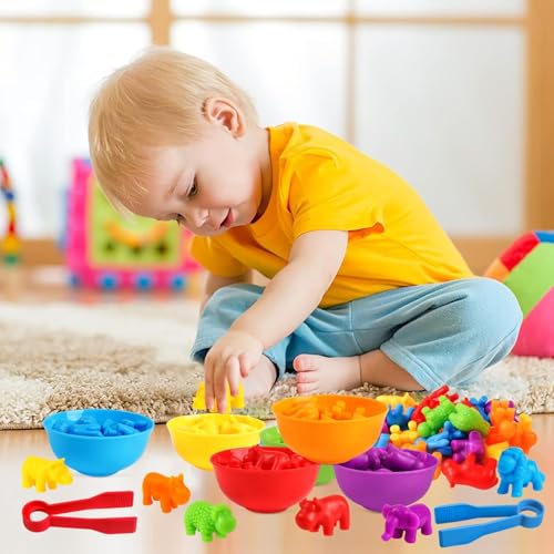 Image of BeFunky Counting Toys Matching Game with Sorting Bowls, Color Classification and Sensory Montessori Educational Learning Toys Set Gift for Toddlers Preschool Aged 3+ Years Old Boys Girls (Zoo)