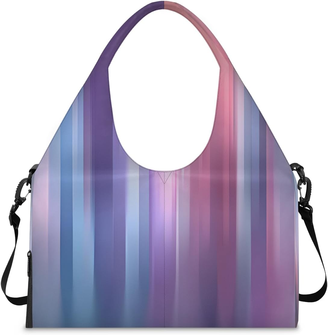 Purple Stripes Yoga Gym Bag for Women,Sport Gym Bags with Yoga Strap,Duffel Bag,Sport Bags with Shoe Compartment and Wet Dry Pockets,Suitable for Travel,Pilates,Overnight Storage