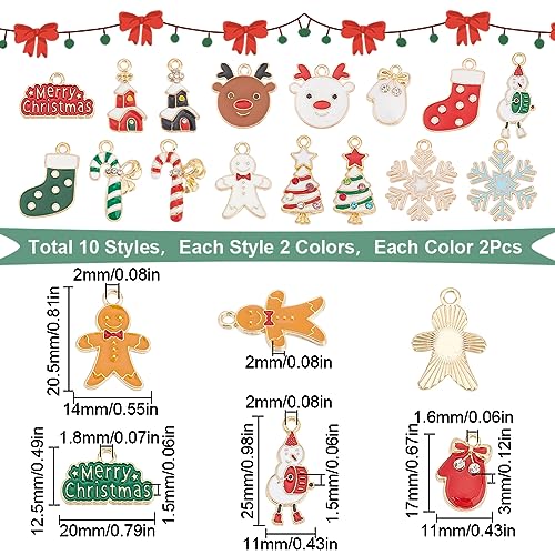 SUNNYCLUE 1 Box 40Pcs 20 Styles Christmas Charms Bulk Winter Tree Gingerbread Man Snowman Snowflake Gifts Box Enamel Rhinestone Tree for jewellery Making Charms DIY Necklace Earring Women Adults Craft - Image 2
