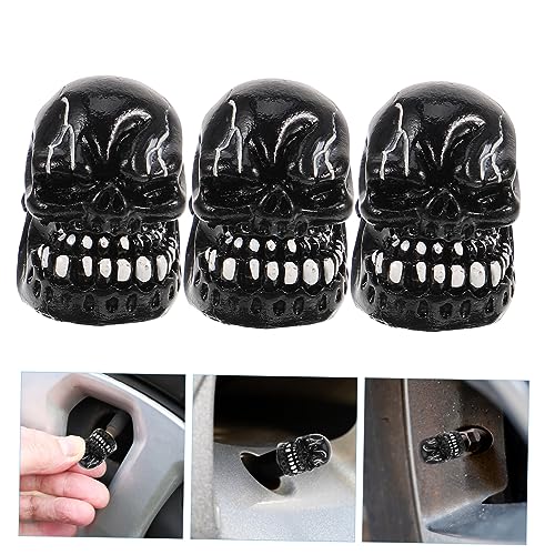 KOMBIUDA 4 piezas tapas de válvula con forma de calavera para neumáticos de coche resistentes y decorativas miniatura 3