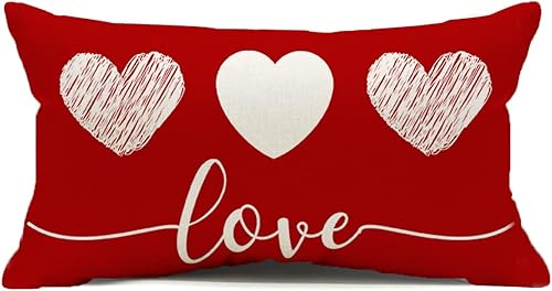 Kithomer Fundas de almohada para el día de San Valentín con diseño de corazón rojo de amor de 12 x 20 pulgadas fundas de cojín decorativas para el