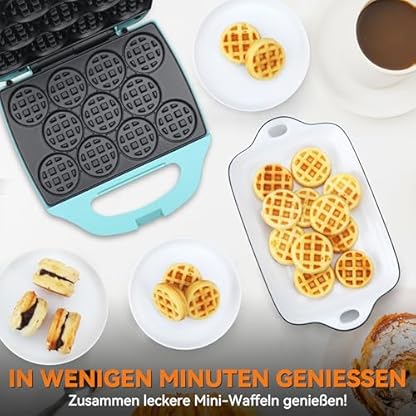 Baker's Friend Multi Mini Waffeleisen Rund, Mini Waffle Maker, Backen 11 x 5.5 cm Kleine WaffelnAusgezeichnete Wahl fur Frühstuck, Brunch, Partys fur Veranstaltungen, Aqua, EU Plug – Bild 3
