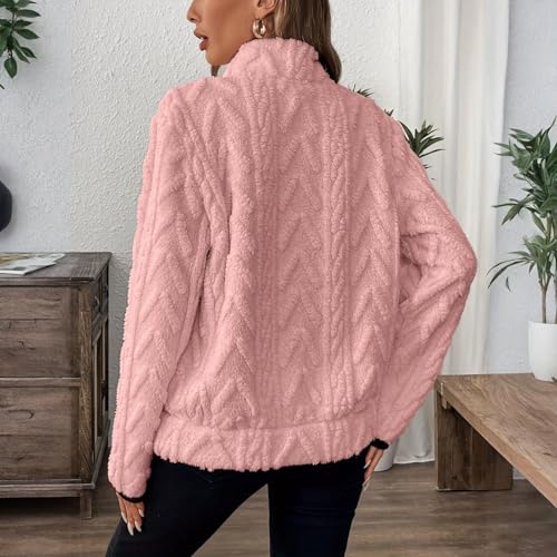 Pink Half Zip Fleece Women Quarter Zip Oversized Pullover Sweatshirts - image 3