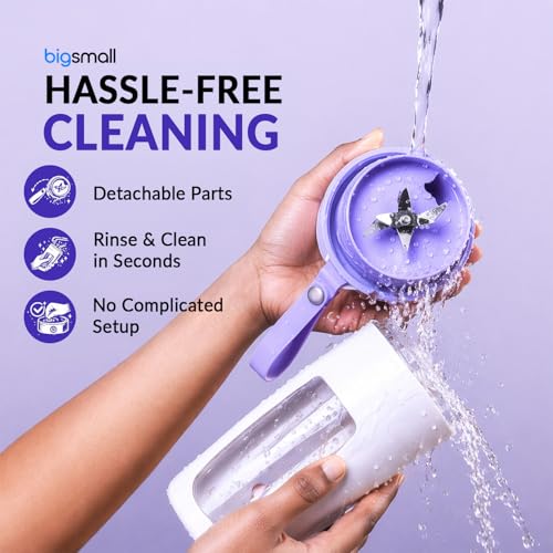 Image of Bigsmall Portable & Rechargeable Smoothie Blender Leak-Proof Lid - For Smoothies, Juices, Milkshakes, Baby Food, Ice Crushing & More (340ml) - 10 Stainless Steel Blades- (Purple)