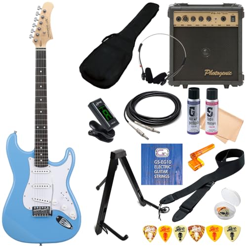 エレキギター 初心者セット 15点 PhotoGenic ST180 UBL ライトブルー ストラトキャスター タイプ