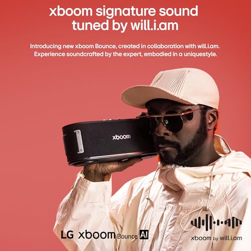 Image of LG XBOOM Bounce Wireless Portable Bluetooth Speaker, Upward Dual Passive Radiators, AI Sound, AI Lighting, 30Hrs Playtime, Bass Boost, IP67 Water & Dustproof, Built in Power Bank, Carrying Strap