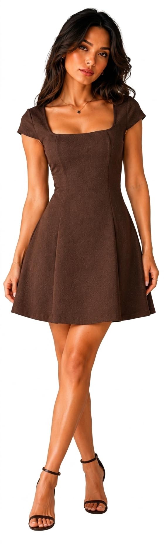 Women's Solid Valentino Fabric Mini Dress | Square Neck Fit & Flare One Piece Dress | A-Line Short Sleeve Western Dress for Women | Casual, Party, Vacation & Date Wear | S-XXL-picture-21