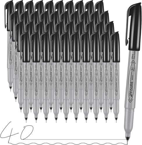 Image of Permanent Markers, Ultra Fine Point, Black, 40 Count, 0.4mm, Fine tip permanent marker set, quick dry, waterproof, fading resists, durable, marks on paper, glass, ceramic, plastic, wood, rock, metal