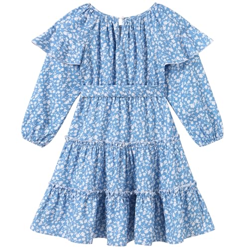 AWIBMK Mommy and Me Dress Long Puff Sleeve Tie-Dye Floral Tiered Ruffle Long Dress Fall Winter Matching Outfits with Belt4