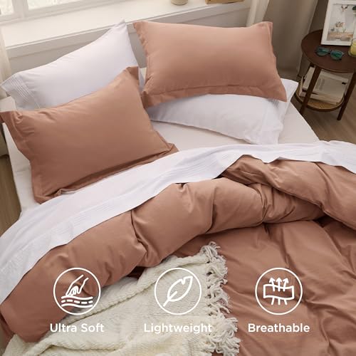 Image of Bedsure Mocha Mousse Duvet Cover King Size - 3 Pieces Prewashed Cotton-Like Polyester Extra Soft Bedding Set, Includes 1 Duvet Cover 104x90 Inches with Zipper Closure & 2 Pillow Shams, No Comforter
