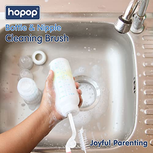 Image of Hopop Bottle Cleaner Brush | Baby Feeding Bottle Cleaning Brush & Nipple Cleaner Brush | 360* Rotating Handle | Easy to Clean Feeding /Water Bottle Corner | BPA Free | Blue