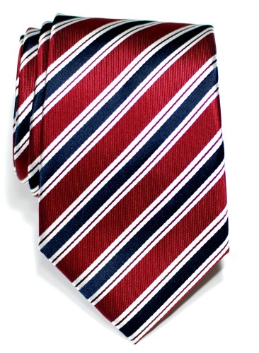 Retreez Corbata de microfibra con estampado a rayas elegante para hombres Rojo burdeos y azul marino
