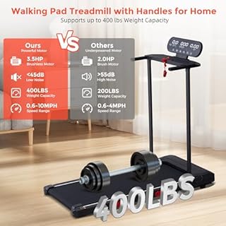 Electric Walking Pad with Handle Bar, 3.5HP Compact Walking Pads Treadmill with Handles, 0.6-10.0MPH Portable Small Treadmills for Home Office Apartment Small Spaces, 400LBS with Big Screen