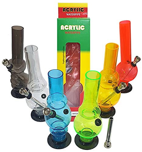 TopBargainsForYou 1 Pcs Acrylic Mini Water Bong 8 Inch 20 cm Clear Smoking Pipe Hookah Plastic Assorted Multi Color Style Dismantleable Detachable & Easy to Clean