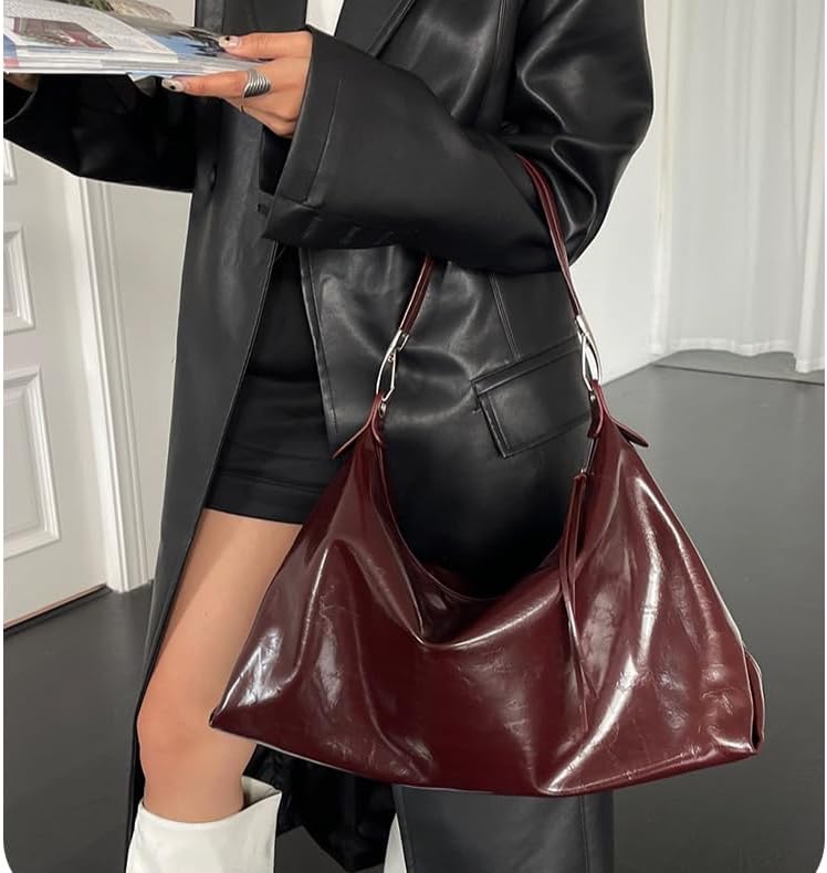 Burgundy Purse Large Tote Bags for Women Hobo Bag Vegan Leather Tote Bag Aesthetics Bag - Image 2