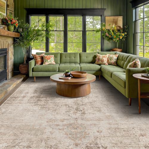 Farmhouse Area Rugs 8x12 for Living Room - Abstract Medallion Rug for Bedroom, Dining Room Under Table, Washable Non Slip, Fade & Stain Resistance