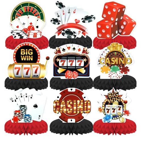 Kotkiddy 9 pièces Décoration de fête sur Le thème du Casino, décoration de Table en alvéoles 3D, Accessoires de fête sur Le thème du Casino pour...