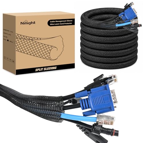 Image of Nilight Cable Sleeve, 25ft-1inch Cord Management Sleeves Black Wire Loom