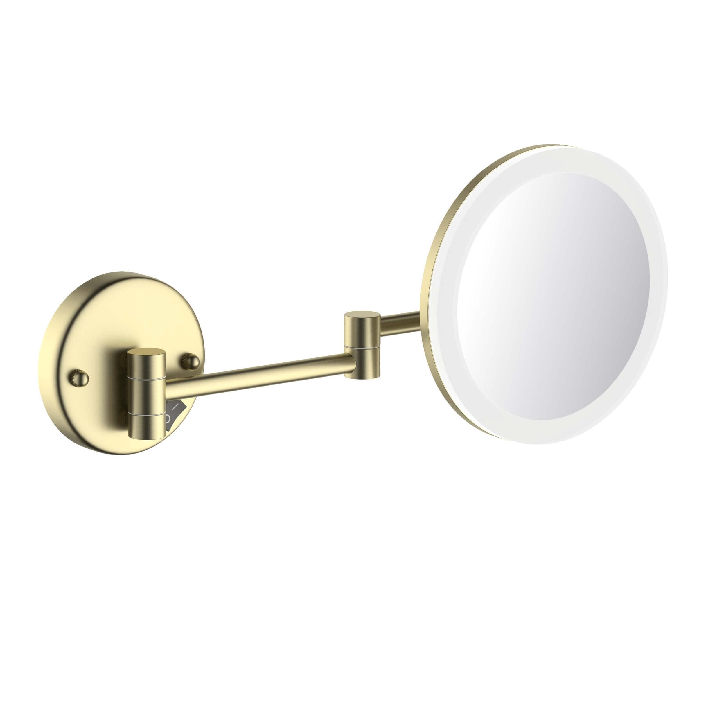 KIBI LED Wall Mount Makeup Mirror, 5X Magnification, One-Sided, Circular Lighted Mirror with Adjustable Arm | Magnifying Vanity Mirror with Light for Bathroom or Bedroom (Brushed Gold, KMM102)