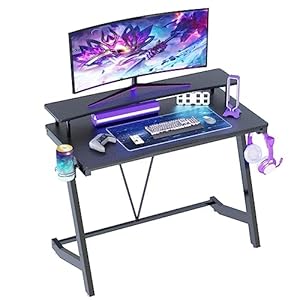 TREETALK Gaming Desk,40In Computer Desk with Large Monitor Stand, PC Laptop Table for Small Spaces, Gamer Workstation with Cup Holder, Headphone Hook for Home Office (100CM)