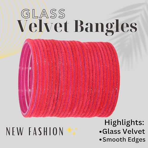 Image of NMII Glass Velvet Bangles Set For Women and Girls | Plain Glass Bangles | Velvet Chudi | Simple Bangles For Women | Stylish Glass Bangles- Set of 24