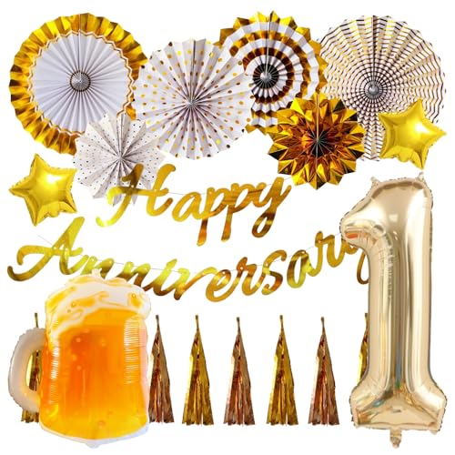 CHASE Partylife �A�j�o�[�T���[ ����t�� �Z�b�g ���N�j�� �o���[�� ���� ���D Happy Anniversary �L�O�� �����L�O�� �n���L�O ���j�� �f�R���[�V���� �V�����p�� �r�[�� �n�[�g (�S�[���h, ����1)