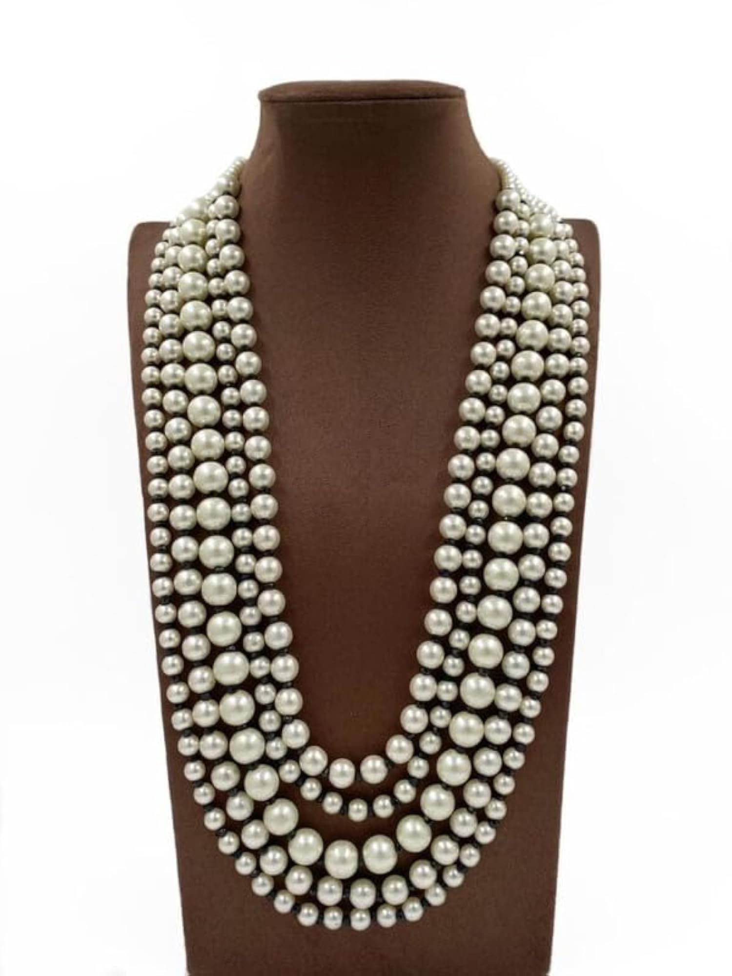 5-Line Black & White Elegant Multicolor Bead Necklace