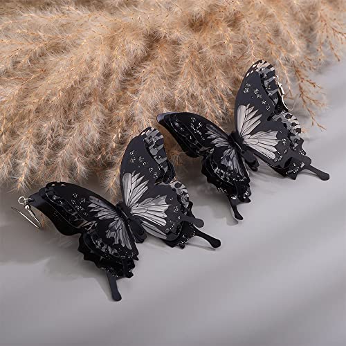 Kercisbeauty 3D Black Butterfly Statement Earrings Lightweight Layered Dangle Drop Jewelry for Halloween Party Women Punk Jewelry 6