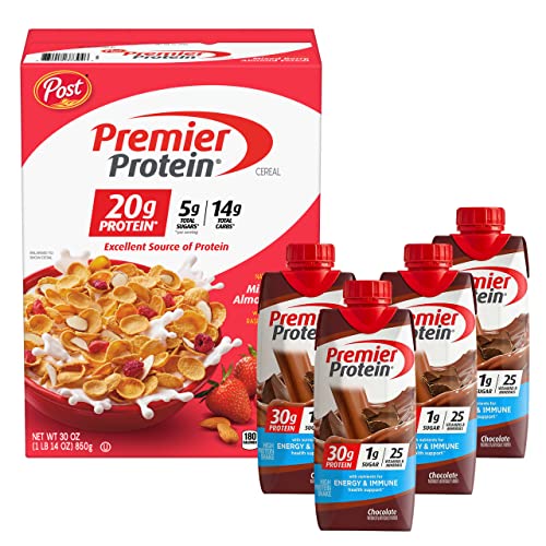 Premier Protein Shake and Cereal Variety Pack - 1 Box of Cereal, 4 Premier Protein Chocolate Shakes