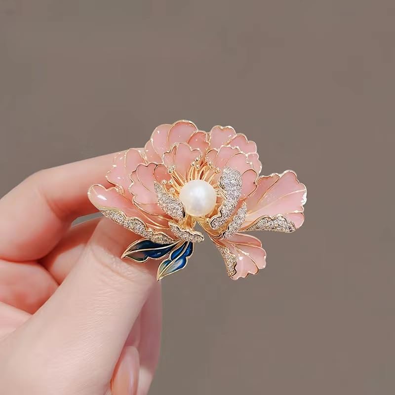 Image of Elegant Flower Brooch Pin for Women, Stylish Vinage Crystal Pearl Rhinestones Brooches Pins Dainty Lapel Pins for Dress Accessories Jewelry