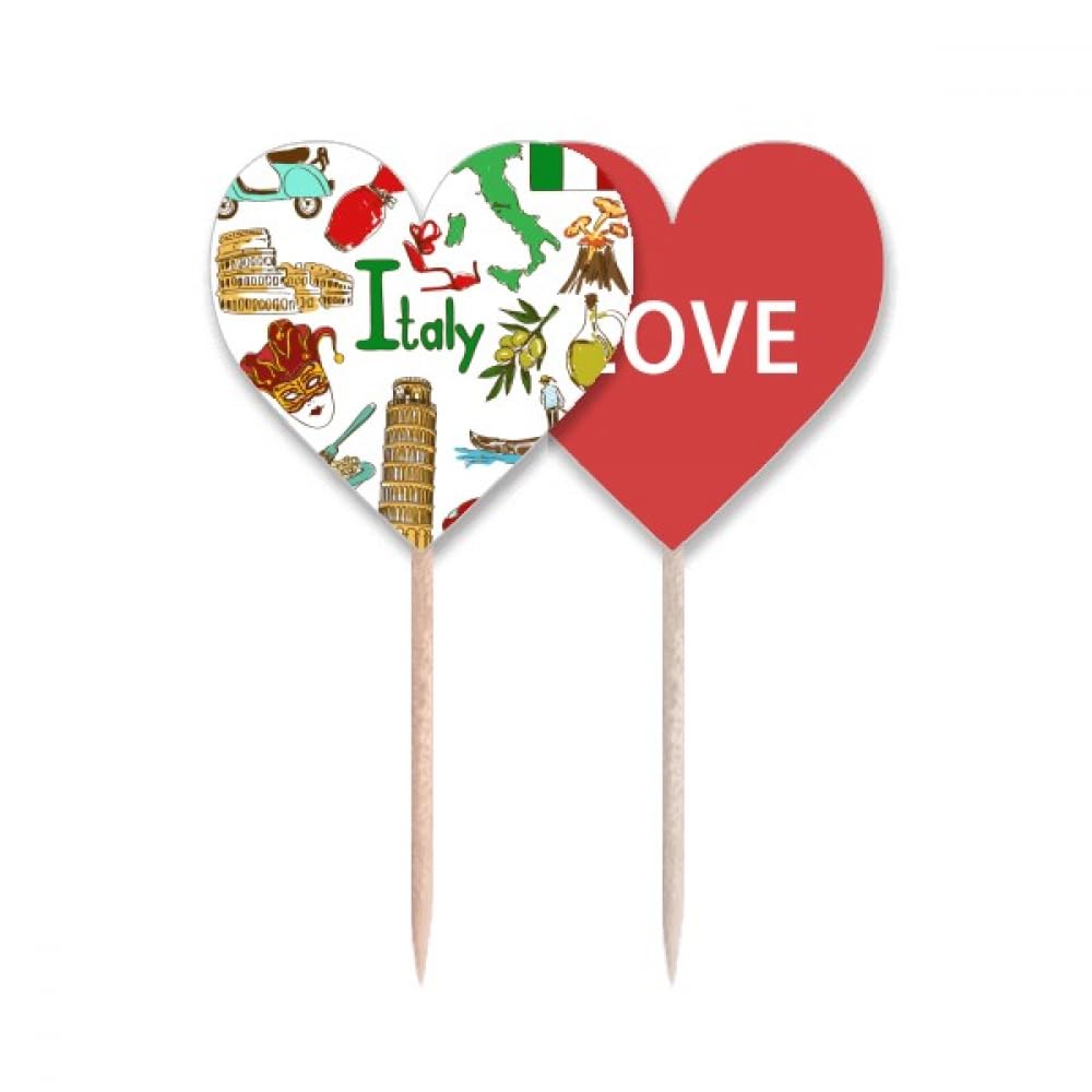 Cure-dents drapeau Italie en forme de coeur pour décoration de cupcake et buffet de fête