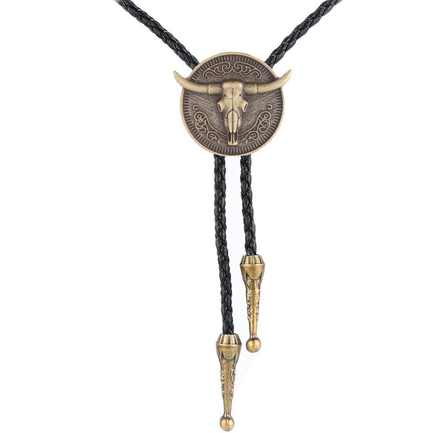 Joxevyia Bolo Tie for Men Vintage Cow Skull Leather Rope Western Cowboy Necktie Vintage Bola Tie Gift for Him