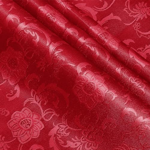 KKJIAF Tissu jacquard satiné rouge de 1,8 m, 152,4 cm de large, tissu brocart soyeux à motif tournesol pour nappe, chemin de table, serviettes, robes, draps de lit, loisirs créatifs