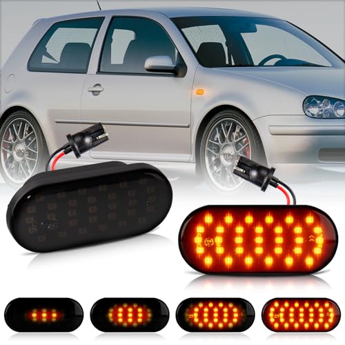 POPMOTORZ LED Dynamic Side Indicator, 2Pcs LED Side Lights with Canbus Error Free Turn Signal Lights for VW Golf MK3 MK4 Passat B4 SEAT Altea Ibiza Ford Fiesta MK5 Focus MK2 S-koda Citigo, Smoked Lens
