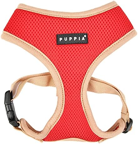Puppia Soft Dog Harness II Mesh Over-The-Head All Season No Pull No Choke Walking Training Adjustable for Small & Medium Dog - RED - L
