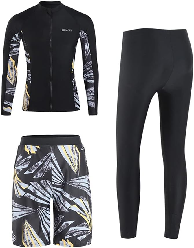 水着 メンズ ショートパンツ 潜水服 セパレート スイムウェア 長袖 ロング セパレーツ 肌守り UV/紫外線カット めくれ防止 体型カバー ラッシュガード フィットネス 3セット L-3XL