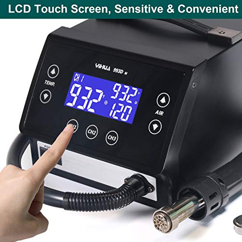 Image of YIHUA 993DM Touch-Screen Rework Station, Powerful 1000W with 3 Memories, Variable Precise Temperature (212F to 932F), Cool /Hot Air and more