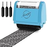 Miseyo Wide Identity Theft Protection Roller Stamp Set - Blue (3 Refill Ink Included)