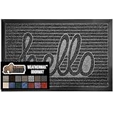 Gorilla Grip Original Durable Rubber Door Mat, 29 x 17, Heavy Duty Doormat, Indoor Outdoor, Waterproof, Easy Clean, Low-Profile Mats for Entry, Garage, Patio, High Traffic Areas, Charcoal Hello